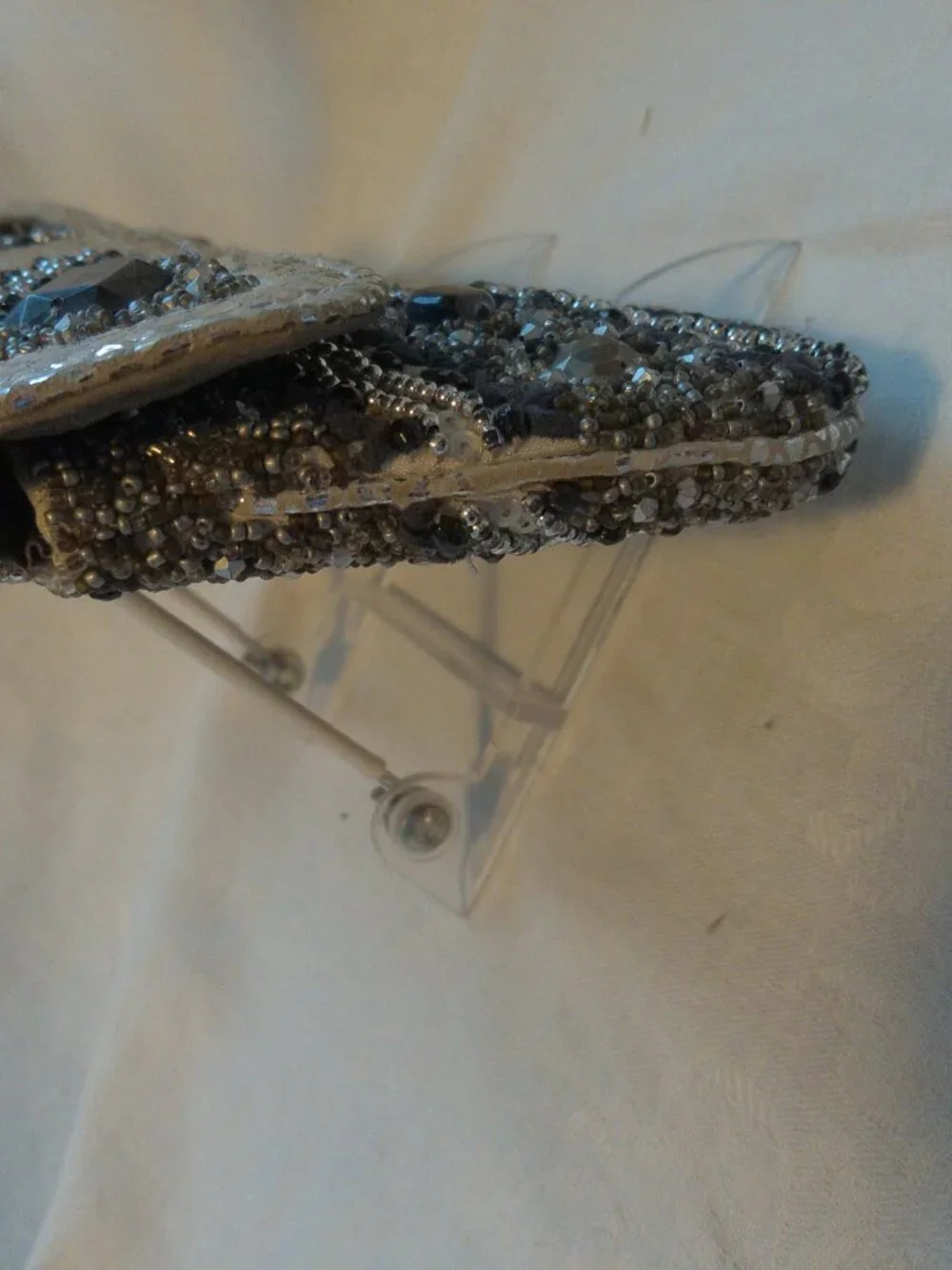 Mary Frances Grey Silver Black Beaded Evening Bag Purse VGUC